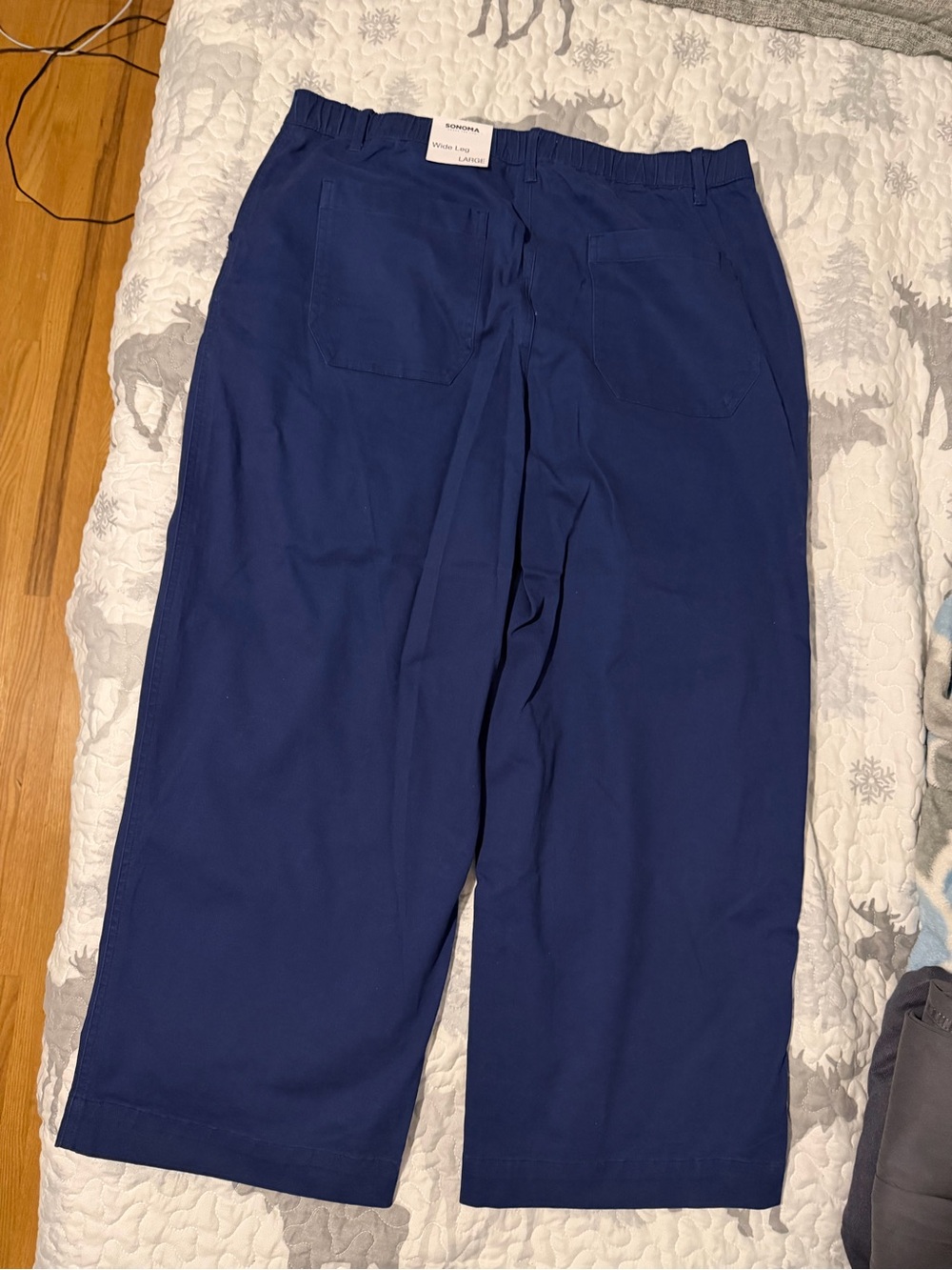 Sonoma Women’s Navy Wide-Leg Cotton Cropped Chinos Size Large NWT